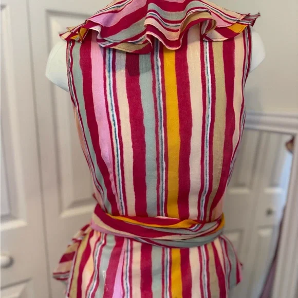 Lauren Ralph NWTS Multi Pink Sleeveless Ruffle Wrap Top Deep Vneck Size Small - Picture 8 of 12